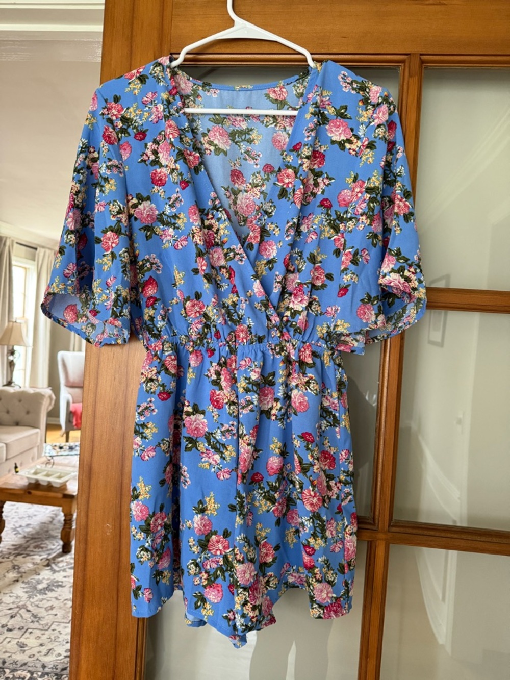 Blue Floral Wrap Short Dress